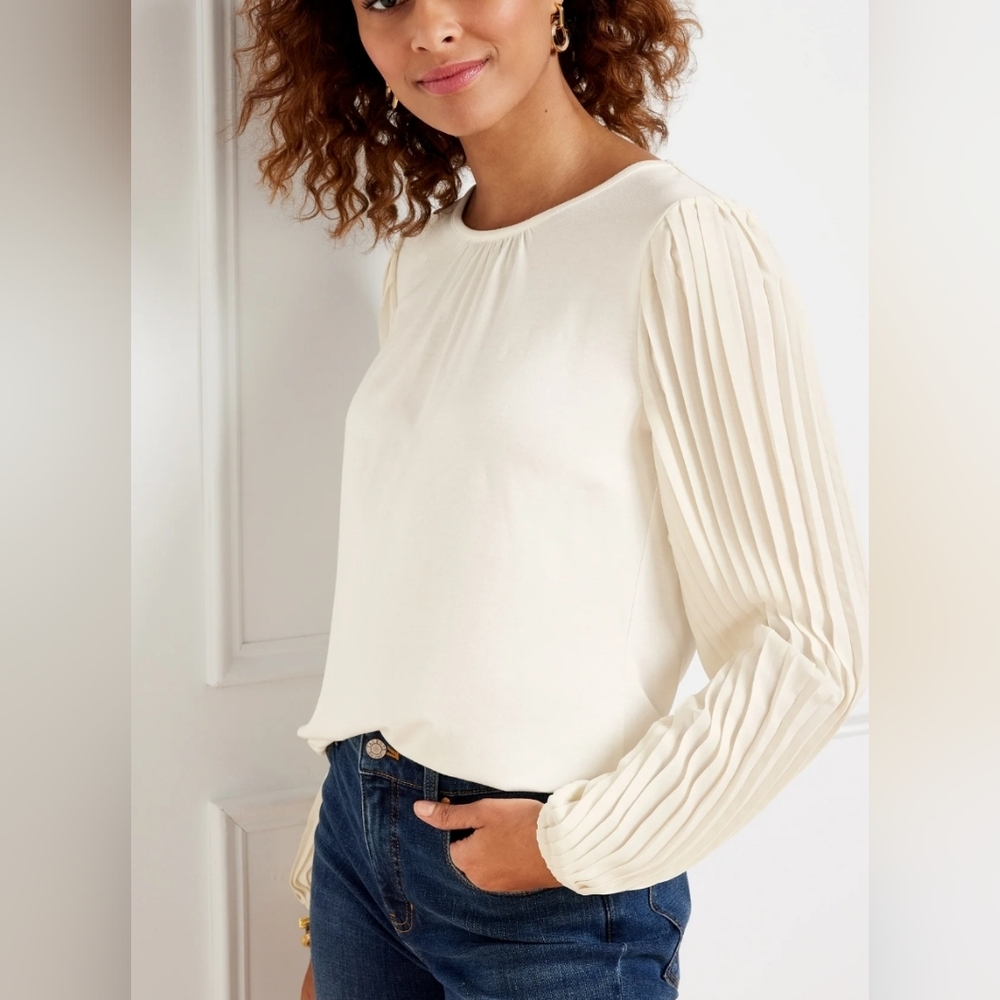 NWT Talbots Elegant Cream Pleated Sleeve Top Sz PXL - Picture 2 of 16